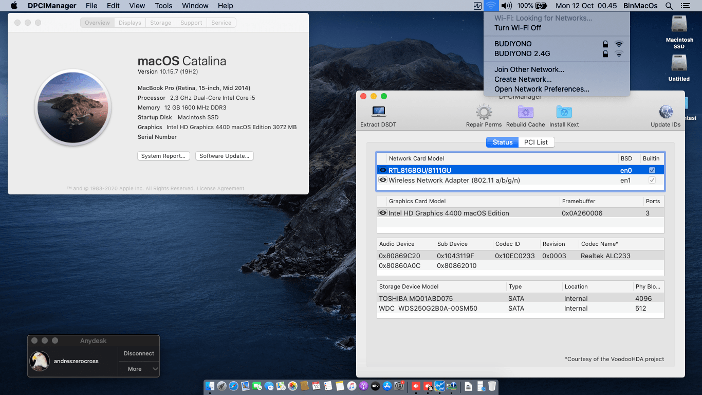 Success Hackintosh macOS Catalina 10.15.7 Build 19H2 at Asus A451LB-WX077D